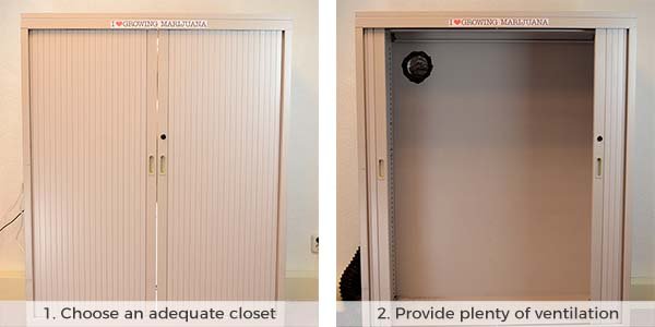 2 images showing a closed and an open closet for your cannabis grow setup
