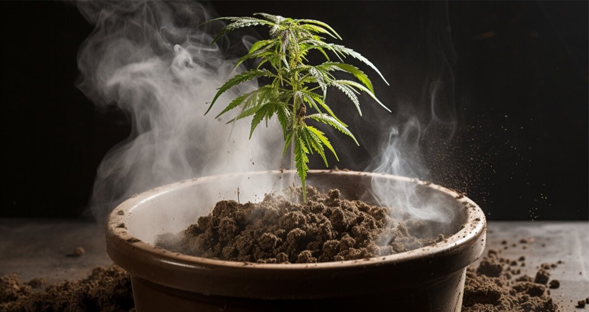 hot soil in a cannabis pot