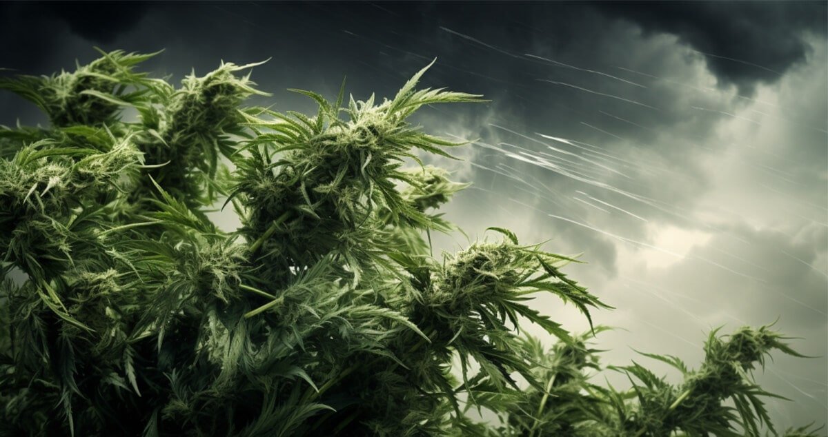 Marijuana plants in heavy storm