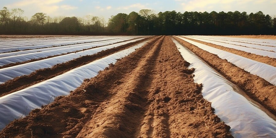 A reflective mulch in a field
