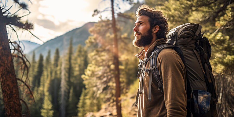 man backpacking on his way to a guerilla grow location