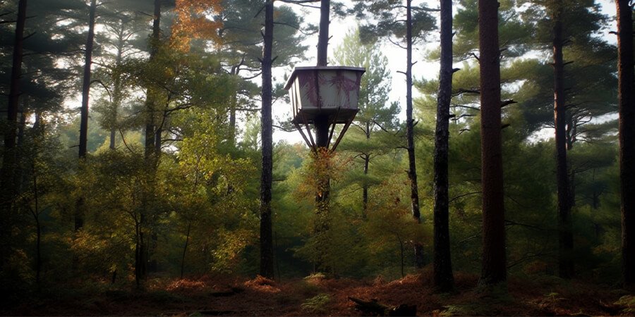Tree stand blinds in a forest